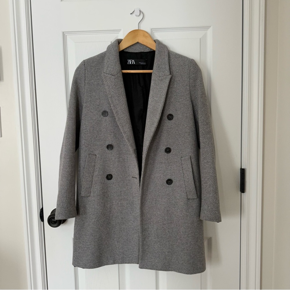 Zara Light Grey Soft Feel Striped Coat